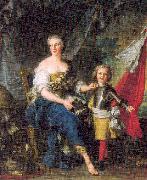Jean Marc Nattier Mademoiselle de Lambesc as Minerva, Arming her Brother the Comte de Brionne oil painting on canvas